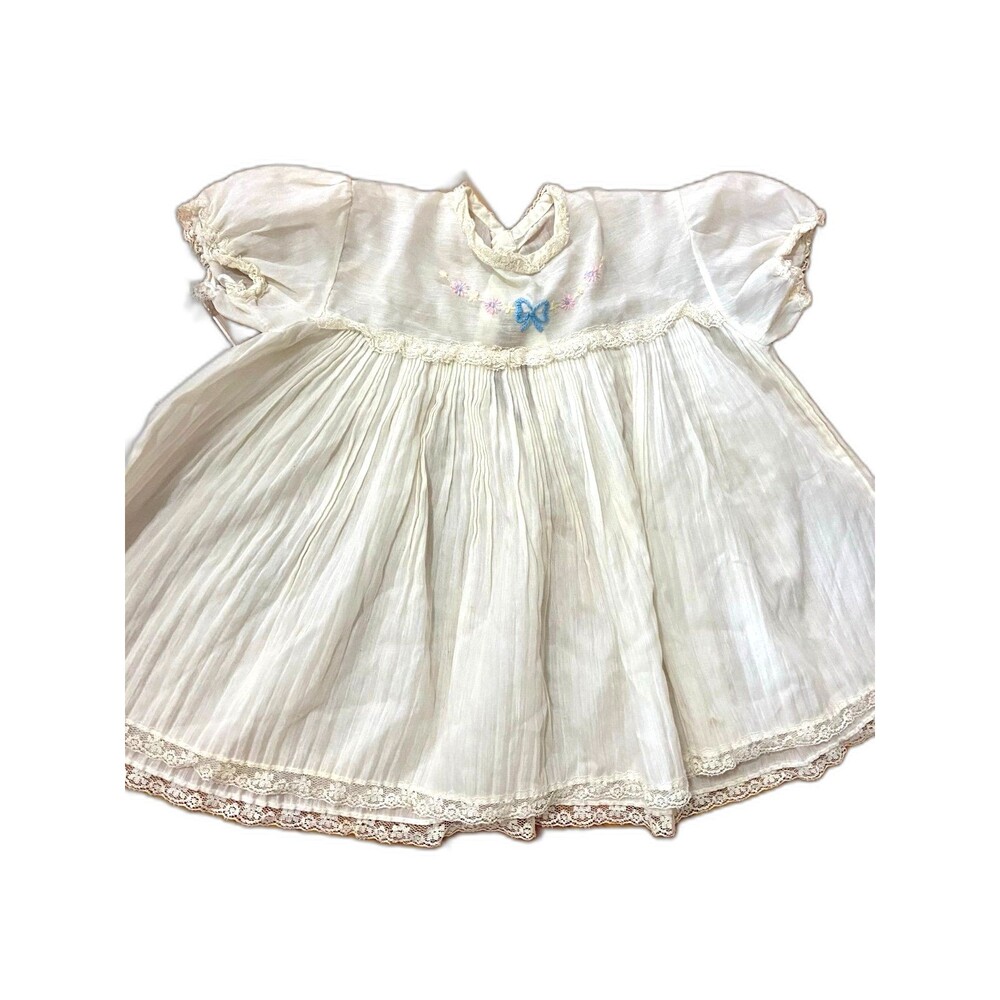 Vintage‎ Baby Dress - Embroidered Flowers, Lace Trim